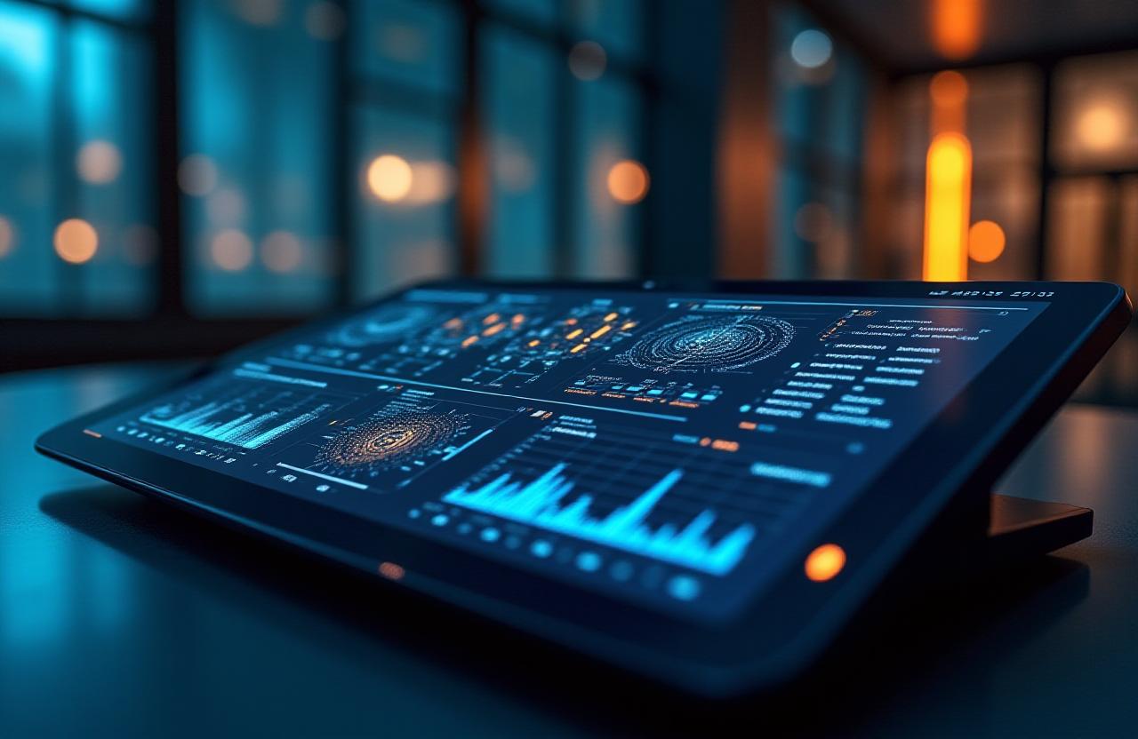 Futuristic AI data analytics interface high-tech dashboard